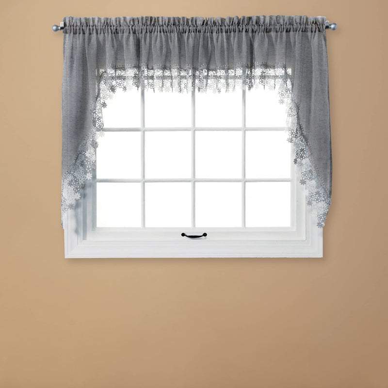Collections Etc Miles Kimball Lillian Macrame Swag Pair, Gray, One Size Fits All - Image 2